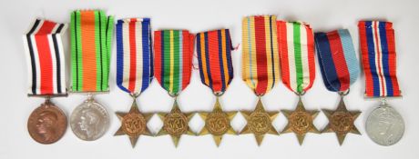 Eight WW2 medals comprising 1939/1945 Star, France & Germany Star, Africa Star, Italy Star, Burma