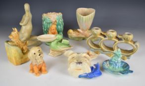 Collection of Beswick novelty retro / Art Deco and drip glaze figural pin dishes, bookends,