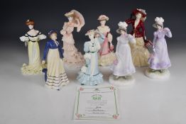 Eight Royal Worcester and Coalport figurines including Victoria, Ascot, Georgina etc, tallest 23cm