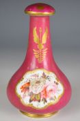 19thC Spode covered scent / perfume bottle decorated with flower cartouches, height 12cm