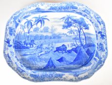 Spode blue and white transfer printed sporting scene large platter 'Driving A Bear Out Of Sugar