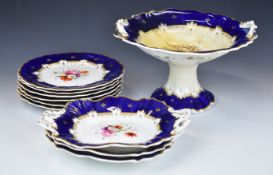 19thC porcelain ten piece dessert service, largest 19 x 30cm