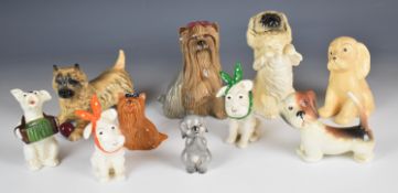 Collection of Beswick dog figures including novelty / comical examples with unusual toothache dog in