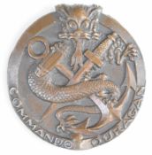 French bronze Commando Ouragan badge with serpent entwined around anchor and dagger and Arthus
