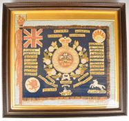 Royal Welsh Fusiliers wool work of regimental colours / flag signed Nurse Macmaster and Sapper