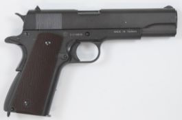 Swiss Arms SA P1911 .177 CO2 air pistol with chequered faux wooden grips, multi-shot magazine and