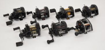 Seven Abu Ambassadeur multiplier fishing reels and two bags including Mag 1 plus, 552 XLT1 Two