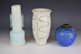 Simon Rich (b 1949) studio pottery vase with ribbed top, twin handled vase and a Japanese pottery
