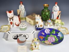 Chinese cloisonné vase and plaque, Staffordshire golfers and cats, Royal Worcester Scottie Wilson