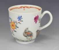First period Worcester coffee can decorated in the Two Quail pattern, height 6.3cm