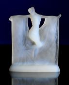 René Lalique Suzanne Art Deco satin frosted opalescent glass statuette, signed to base 'R Lalique