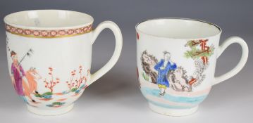 First period Worcester coffee can decorated in the Red Bull pattern and a similar coffee can,