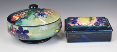 Moorcroft covered dish (damaged) and a covered box decorated in the Leaf and Berry pattern