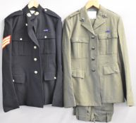 Two Royal Marines uniforms comprising No 1 dress and Lovats, both with associated badges