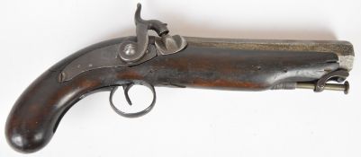 Unnamed percussion hammer action coat or holster pistol with engraved lock and hammer, captive ram-