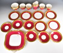 Aynsley decorative tea ware including twin handled cake plate decorated with a burgundy glaze and