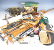 Vintage measuring equipment, slide rules and similar to include Dring & Fage double slide rule,