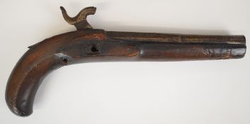 Unnamed percussion hammer action pistol with 7.5 inch part-octagonal smooth bored barrel, overall