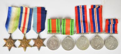 Eight WW2 medals comprising 1939/1945 Star, France & Germany Star, Atlantic Star, three War Medals