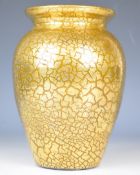 Eltonware 19thC crackle glazed vase in gold colour, marked 'Elton' to base, height 20cm