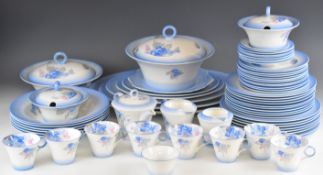 Shelley Art Deco dinner and tea ware decorated in the Blue Phlox pattern including a full tea set,