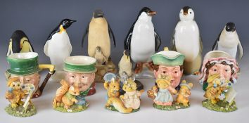 Beswick 'Country Cousins' figures and character jugs and a collection of penguin figures including