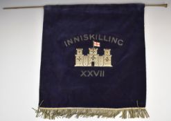 Royal Inniskilling Fusiliers music stand banner in blue velvet with silver wire tassels by Boosey