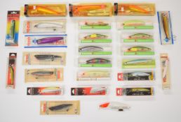 Approximately 26 sea / pike fishing lures including Yo-Zuri and Komomo, in original packaging