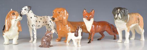 Beswick dog, mouse and large fox figures including St Bernard, Dalmatian, basset, Dachshund etc,