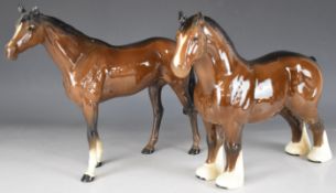 Beswick large racehorse and Shire horse Burnham Beauty, tallest 28cm