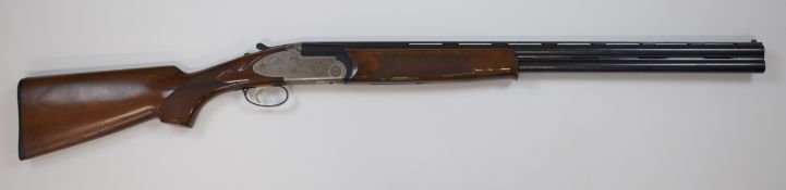 Bettinsoli Sporting de Luxe 12 bore over under ejector shotgun with engraved scenes of birds to