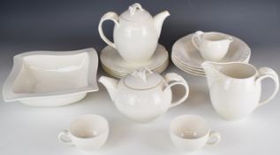Villeroy and Boch tea and dinnerware decorated in the Foglia pattern, includes two teapots and a