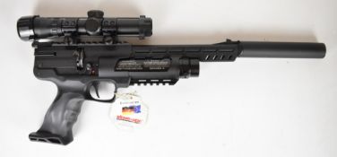 Weihrauch HW44 .177 PCP air pistol with shaped grips, adjustable sights, Weihrauch 2x20 scope, sound
