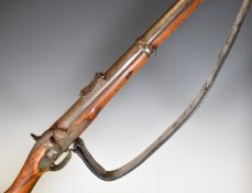 Enfield pattern percussion hammer action 3-band rifle with lock stamped 'Tower' and with crown