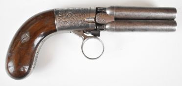 Belgian Mariette 120 bore four barrel under-hammer pepperbox revolver/ pistol with engraved locks,