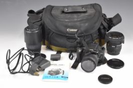 Canon EOS 350D digital SLR camera with Canon 18-55mm 1:3.5-5.6 and Sigma 70-300mm 1:4-5.6 APO DG and