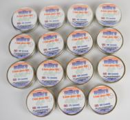 Fifteen sealed tins of 9.5mm glass BB catapult shot.