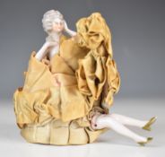 Three porcelain half dolls, two probably French / Eastern European Art Deco, with arms away from the