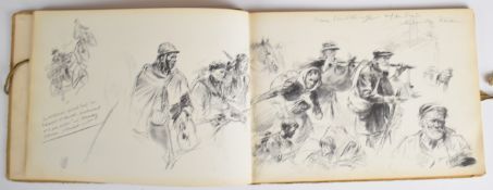 Hans Liska WW2 sketchbook depicting German Forces including artillery, assault troops,