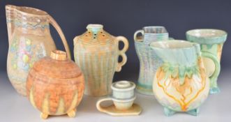 Beswick / Beswickware Art Deco vases, jugs and biscuit barrel, shape numbers 119,178, 190, 318