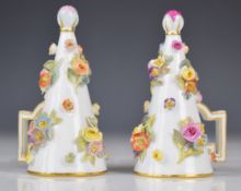 Meissen 19thC pair of flower encrusted candle snuffers, height 8.5cm
