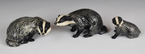 Beswick set of three badgers, tallest 6cm