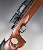 Milbro Guardian .22 PCP air rifle with textured thumb hole grip, adjustable comb and scope rail,