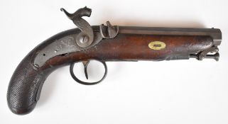 Twigg of London 28 bore percussion hammer action pocket pistol with engraved lock, hammer, top plate