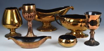 Retro Beswick copper lustre ware including jardinières, vase, chalice etc, many suitable for