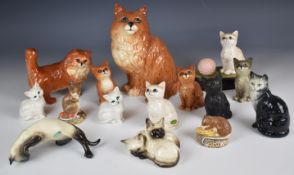 Large collection of Beswick cat and mouse figures including Siamese, Persian, matt black version