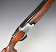 Laurona 12 bore over and under ejector shotgun with engraved lock, underside, trigger guard and