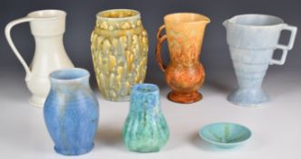 Collection of Beswick retro / Art Deco and drip glazed ceramics jugs and vases including shape