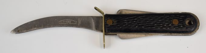 British Army Air Crew emergency knife, with textured black plastic grip, 9.5cm blade, Sheffield