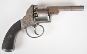 Webley 120 bore six-shot self-cocking revolver with engraved wedge frame, trigger guard and butt